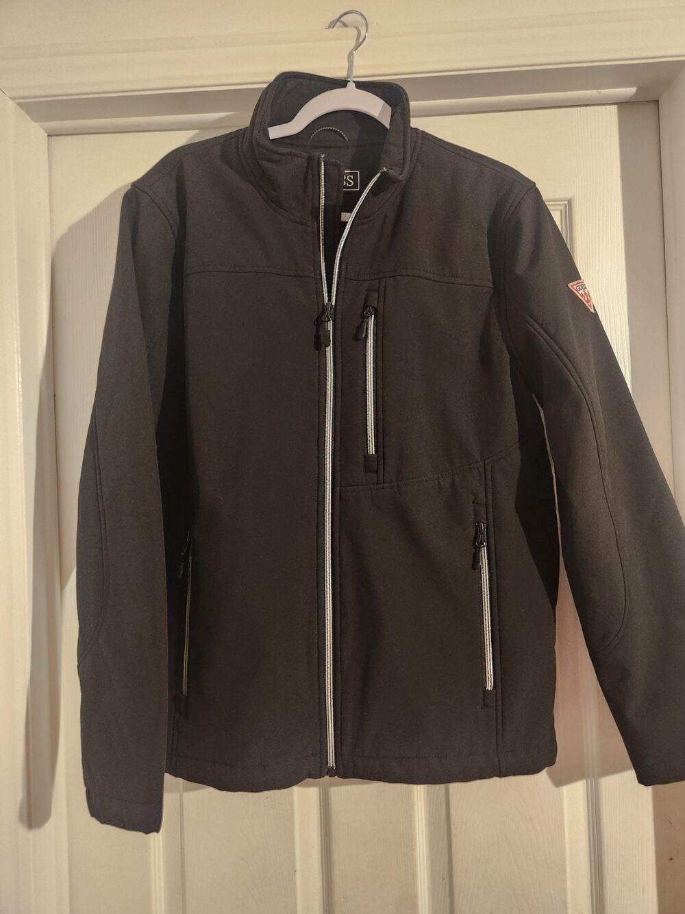 GUESS Mens Softshell Jacket Full Zip Lightweight Black Coat Activewear Size XL